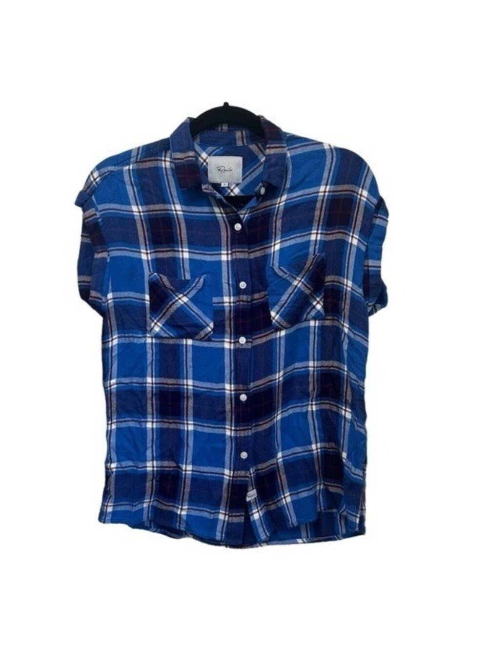 Rails Britt Shirt Womens S Blue Plaid Rayon Button Down Cap Sleeve Casual Soft